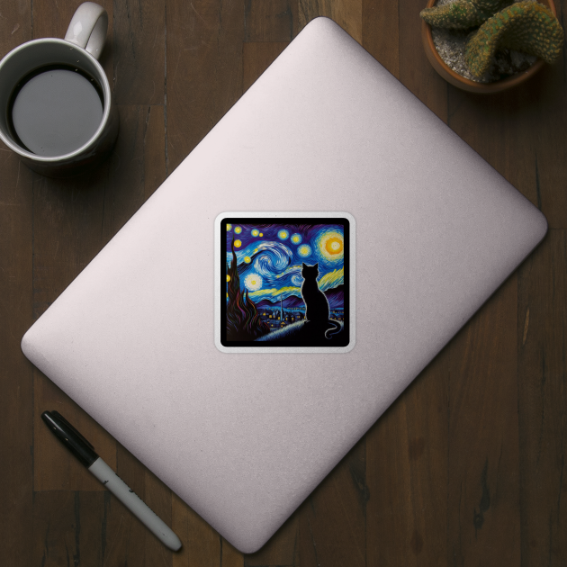Cat Starry Night Van Gogh Cat For Cat Lover Cat Mom Cat Dad by Creatifly Graphic Tees
